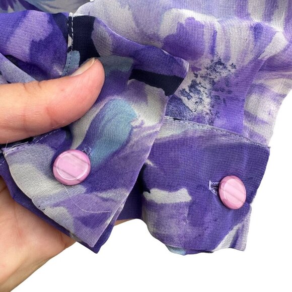 Graver Studio Womens Purple Floral Button-Up Semi Sheer Long Sleeve Boho Blouse - Picture 6 of 9